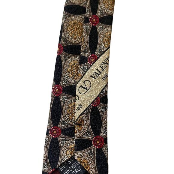 Valentino Cravatte Tie Italian Silk Tie Geometric Pattern Black/Gold - Picture 7 of 8